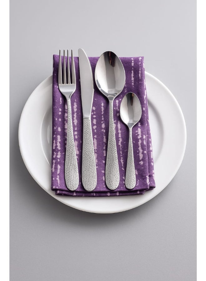 Noon East 24 Piece Hammered Flatware Cutlery Set, Stainless Steel Silverware Set for Home/Office/Party, Knife Fork Spoon Eating Utensils Set Service for 6, Mirror Polish & Dishwasher Safe - Image 4