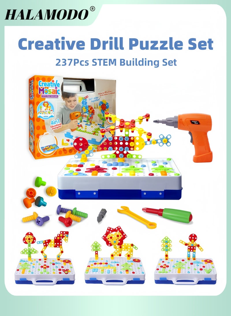 HALAMODO 237-Piece STEM Educational Building Toys Set Creative Mosaic Drill and Screwdriver Toy Kit Engineering Construction Puzzle for Kids DIY Learning Toy for Boys and Girls Ages 3-9 - Image 1
