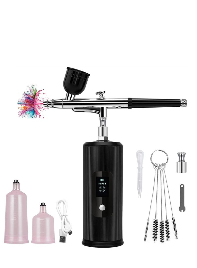 Zikra طقم رش هواء مع ضاغط محمول مسدس رش هواء لاسلكي للرسم 36PSI تغذية جاذبية مزدوجة العمل يدوي صغير قابل لإعادة الشحن مع عرض LED لتزيين الأظافر النموذجية - Image 1
