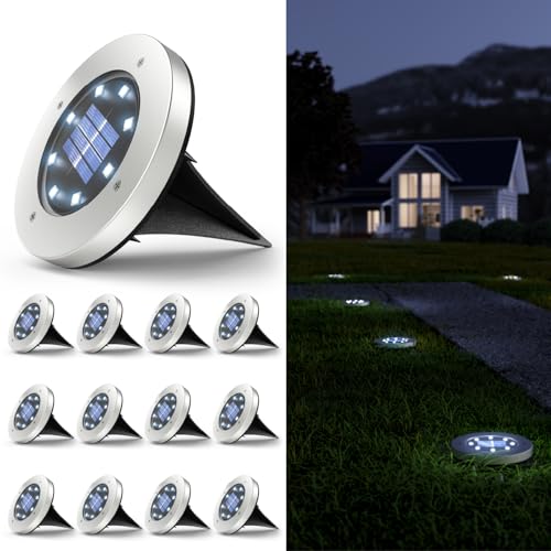 Sunco Lighting Sunco 12 Pack Solar Lights Outdoor Garden LED, Waterproof Landscape Pathway Light Fixture, Dusk to Dawn, Yard Patio Ground Lights, Deck, Cross Spike Stake, 7000K Diamond White - Image 1