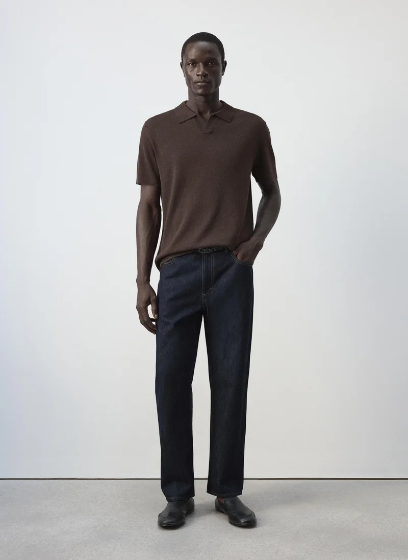 Mango Man 30-MARRON Fine Knit Cotton Blend Polo for Men | Best Price UAE