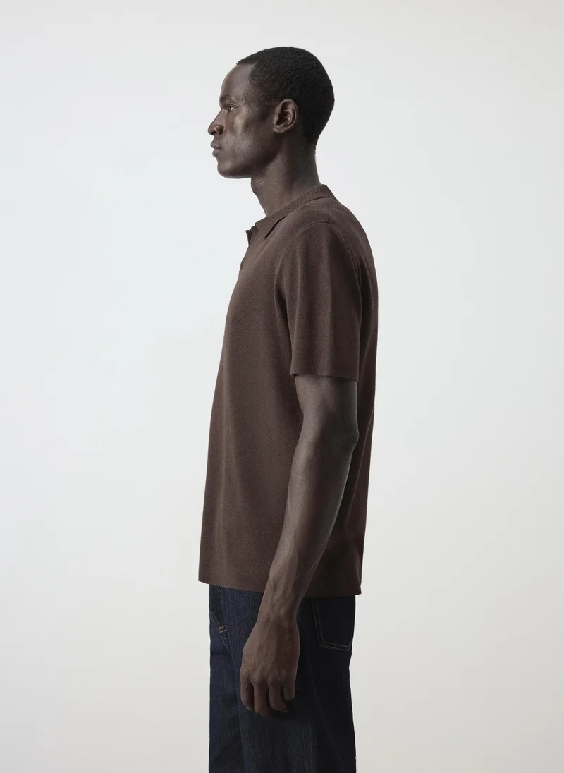 Mango Man 30-MARRON Fine Knit Cotton Blend Polo for Men | Best Price UAE
