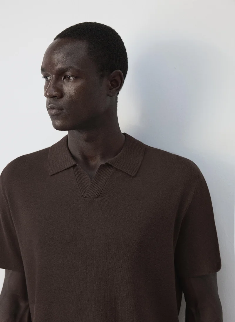 Mango Man 30-MARRON Fine Knit Cotton Blend Polo for Men | Best Price UAE