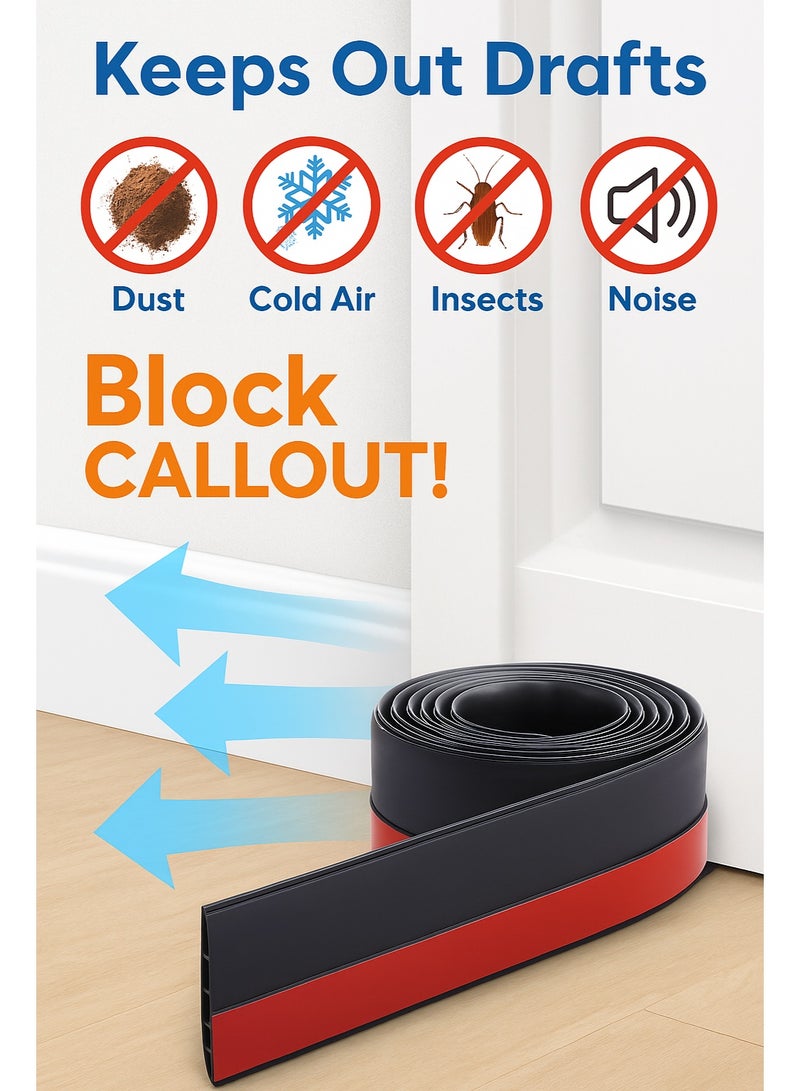 Door Draft Stopper Strip, 1-inch Height, Self-Adhesive Weather Stripping for Wood, Metal, Glass and Sliding Doors, Black - Image 5