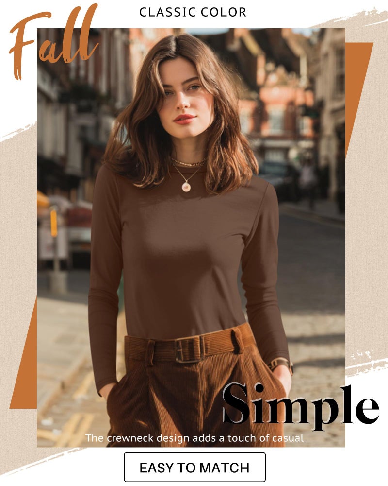 Riyiper 3 Pack Women's Long Sleeve Shirts Cotton Blend Crew Neck Slim Fit Tops Basic Layering Soft Casual Everyday Undershirt(Yellow, Army Green, Reddish Brown,Medium) - Image 5