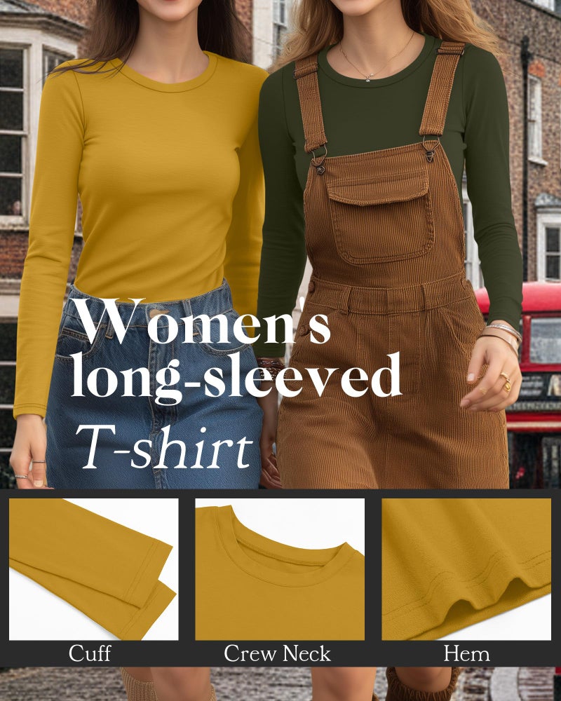Riyiper 3 Pack Women's Long Sleeve Shirts Cotton Blend Crew Neck Slim Fit Tops Basic Layering Soft Casual Everyday Undershirt(Yellow, Army Green, Reddish Brown,Medium) - Image 4