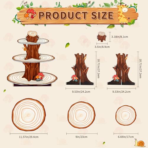 BACUTHY 2 Pack Woodland Baby Shower Decorations Cupcake Stands: Cake Topper Stand Western Party Decors Supplies Favors, Baby Kids Boys Girls Birthday Safari Camping Mushroom Theme Cardboard Cupcake Holders - Image 3