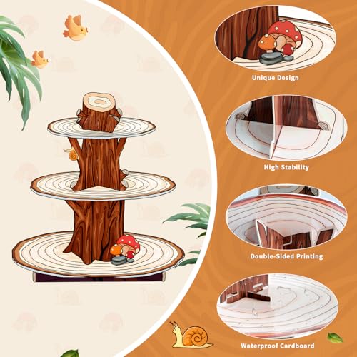 BACUTHY 2 Pack Woodland Baby Shower Decorations Cupcake Stands: Cake Topper Stand Western Party Decors Supplies Favors, Baby Kids Boys Girls Birthday Safari Camping Mushroom Theme Cardboard Cupcake Holders - Image 4