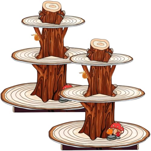 BACUTHY 2 Pack Woodland Baby Shower Decorations Cupcake Stands: Cake Topper Stand Western Party Decors Supplies Favors, Baby Kids Boys Girls Birthday Safari Camping Mushroom Theme Cardboard Cupcake Holders - Image 1