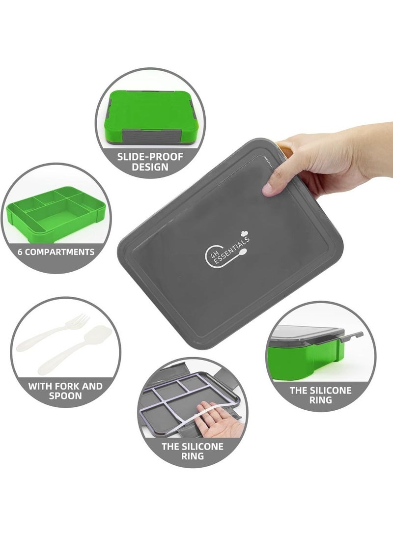 4h Essentials Premium Leak Proof Bento Lunch Box with 6 Compartments – BPA Free, Microwave Safe lunch box for Adults & Kids daily use for School, Office and Travel (Grey) - Image 4