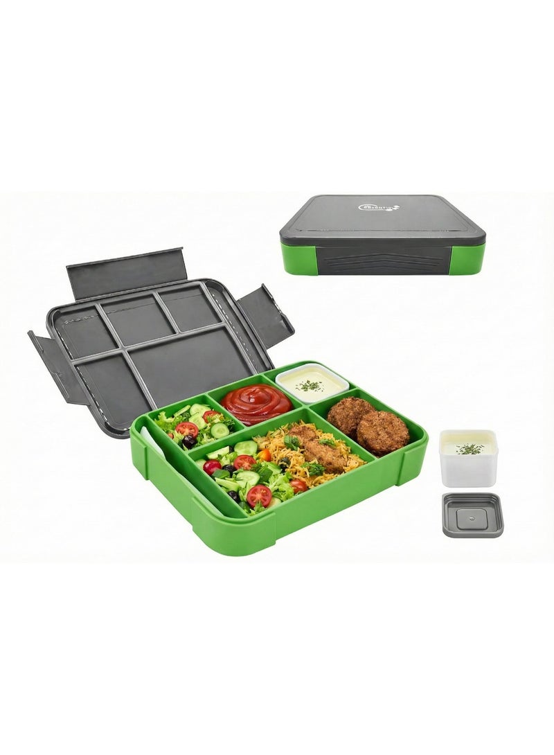 4h Essentials Premium Leak Proof Bento Lunch Box with 6 Compartments – BPA Free, Microwave Safe lunch box for Adults & Kids daily use for School, Office and Travel (Grey) - Image 1
