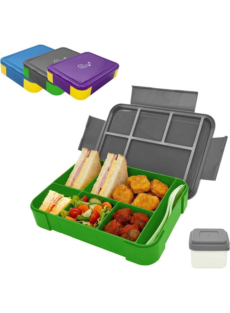 4h Essentials Premium Leak Proof Bento Lunch Box with 6 Compartments – BPA Free, Microwave Safe lunch box for Adults & Kids daily use for School, Office and Travel (Grey) - Image 3
