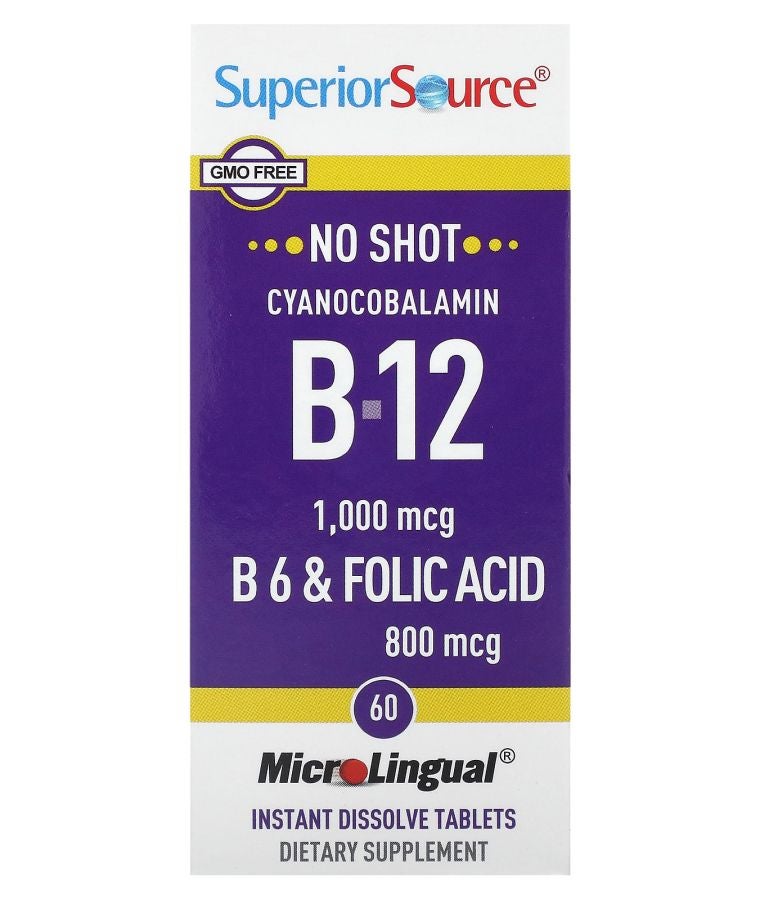 Superior Source Cyanocobalamin B-12 B-6 & Folic Acid 60 MicroLingual Instant Dissolve Tablets