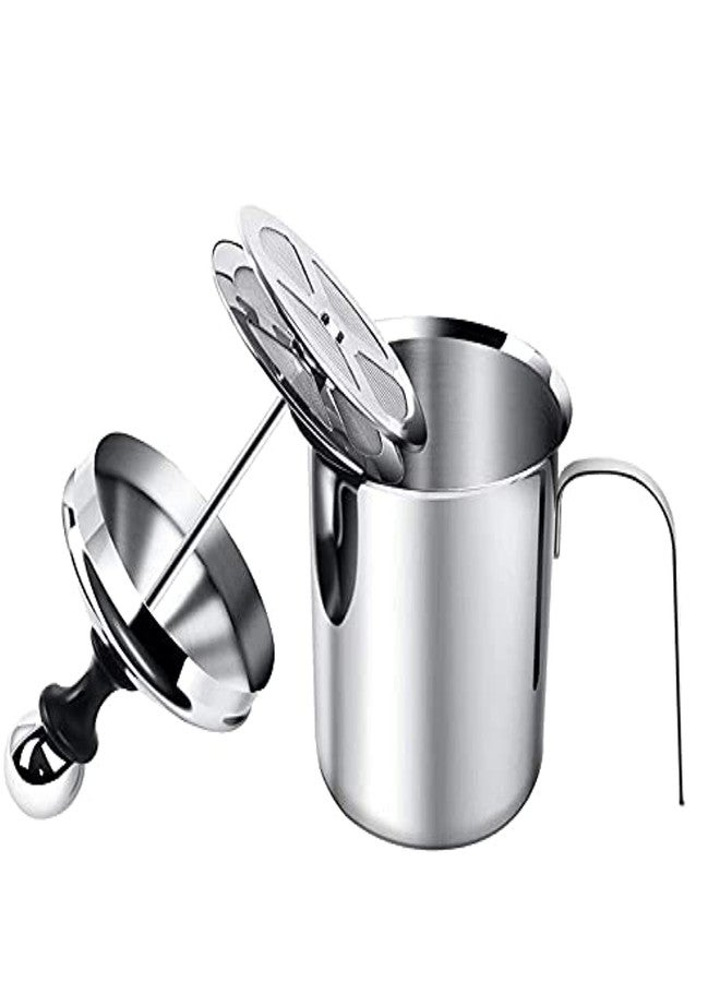 THW® 400 ML Milk Frother, Manual Frother Milk Frothing Pitchers Stainless Steel Coffee Milk Foamer Milk Creamer Frother Latte Cappuccino Foam Pitcher Manual Milk Creamer with Handle - Image 1