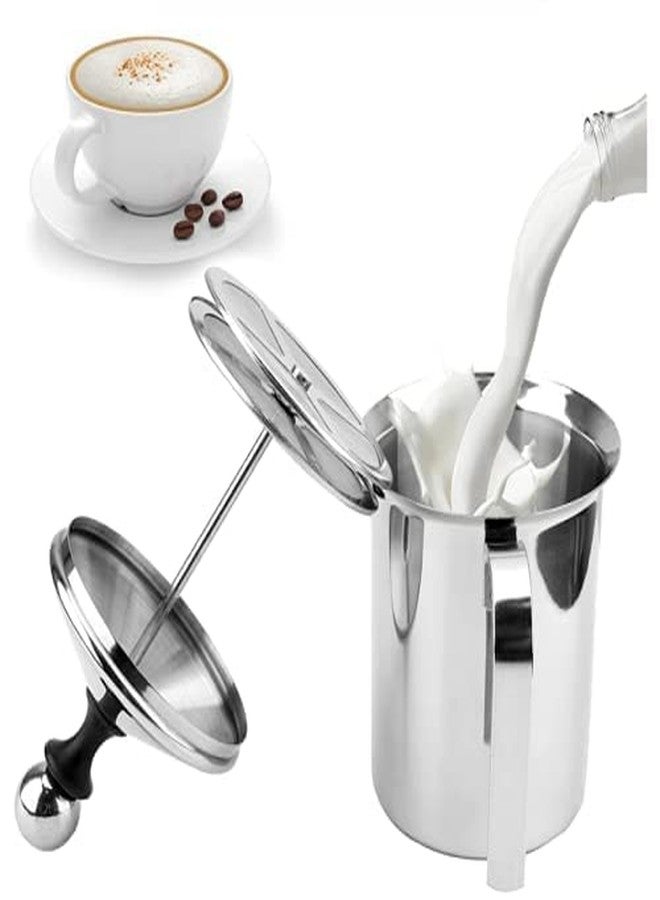 THW® 400 ML Milk Frother, Manual Frother Milk Frothing Pitchers Stainless Steel Coffee Milk Foamer Milk Creamer Frother Latte Cappuccino Foam Pitcher Manual Milk Creamer with Handle - Image 2