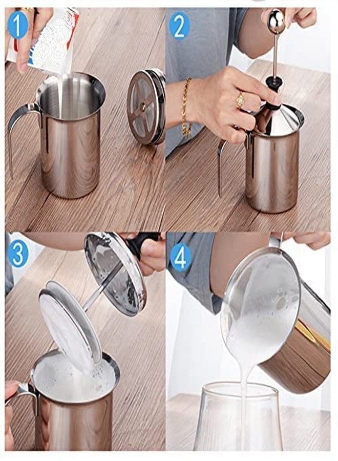 THW® 400 ML Milk Frother, Manual Frother Milk Frothing Pitchers Stainless Steel Coffee Milk Foamer Milk Creamer Frother Latte Cappuccino Foam Pitcher Manual Milk Creamer with Handle - Image 3
