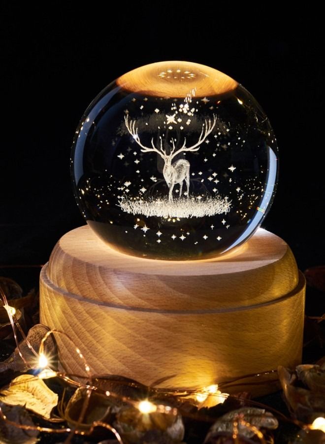 3D Engraving Crystal Ball Music Box Beige/White/Clear 28x2x20centimeter - Image 1