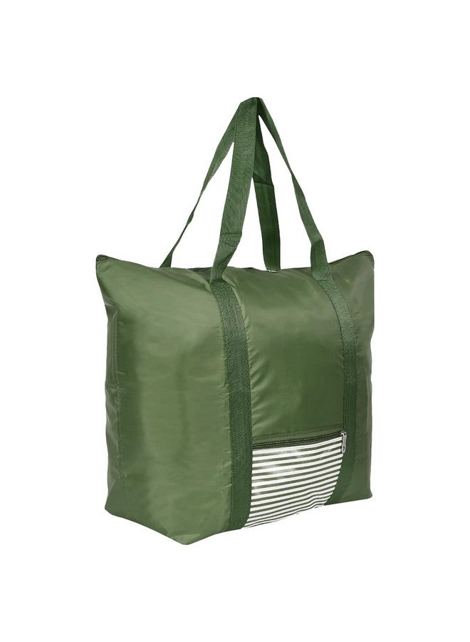 Kuber Industries Kuber Industries Unisex Storage Bag | Clothes Storage Bag | Storage Bag with Handle | Parachute Shopping Bag | Grocery Hand Bag | Foldable Storage Bag | Lining Front Pocket | Green  - Image 1
