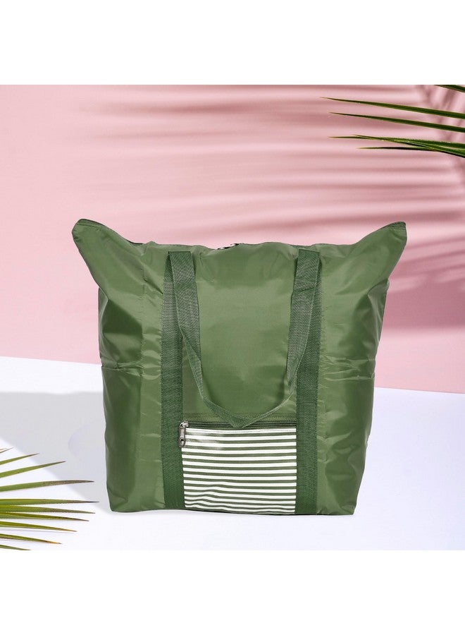 Kuber Industries Kuber Industries Unisex Storage Bag | Clothes Storage Bag | Storage Bag with Handle | Parachute Shopping Bag | Grocery Hand Bag | Foldable Storage Bag | Lining Front Pocket | Green  - Image 2