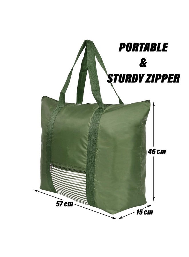 Kuber Industries Kuber Industries Unisex Storage Bag | Clothes Storage Bag | Storage Bag with Handle | Parachute Shopping Bag | Grocery Hand Bag | Foldable Storage Bag | Lining Front Pocket | Green  - Image 3