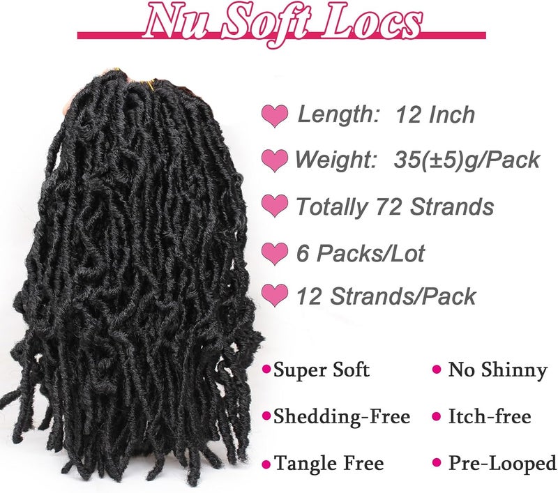 Leeven 12 Inch 108 Strands Short Soft Locs Crochet Braids Hair For Distressed Butterfly Locs Black Curly Faux Locs Crochet Braiding Hair For Women 6 packs/lot 1B# - Image 3