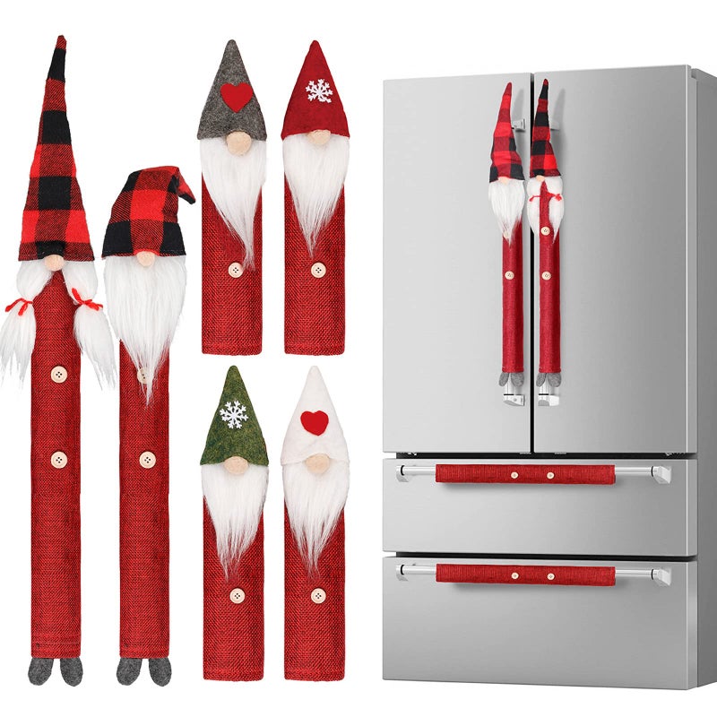 D-FantiX DFantiX Gnome Christmas Refrigerator Handle Covers Set of 8 Adorable Swedish Tomte Kitchen Appliance Handle Covers Microwave Oven Dishwasher Fridge Door Handle Covers Protector Christmas Decorations - Image 2