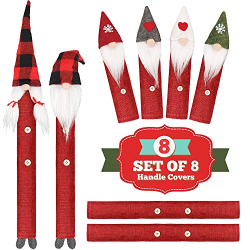 D-FantiX DFantiX Gnome Christmas Refrigerator Handle Covers Set of 8 Adorable Swedish Tomte Kitchen Appliance Handle Covers Microwave Oven Dishwasher Fridge Door Handle Covers Protector Christmas Decorations - Image 3