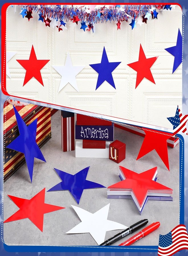 Moinchore 100 Pcs 6'' Large Paper Patriotic Star Cutouts with 2 Pcs Marker Pens Red White Blue Cutouts Star Bulletin Board Decor for Classroom Office 4th of July Veterans Patriot Day - Image 3