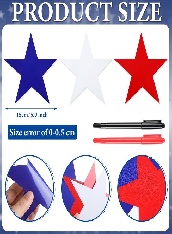 Moinchore 100 Pcs 6'' Large Paper Patriotic Star Cutouts with 2 Pcs Marker Pens Red White Blue Cutouts Star Bulletin Board Decor for Classroom Office 4th of July Veterans Patriot Day - Image 2