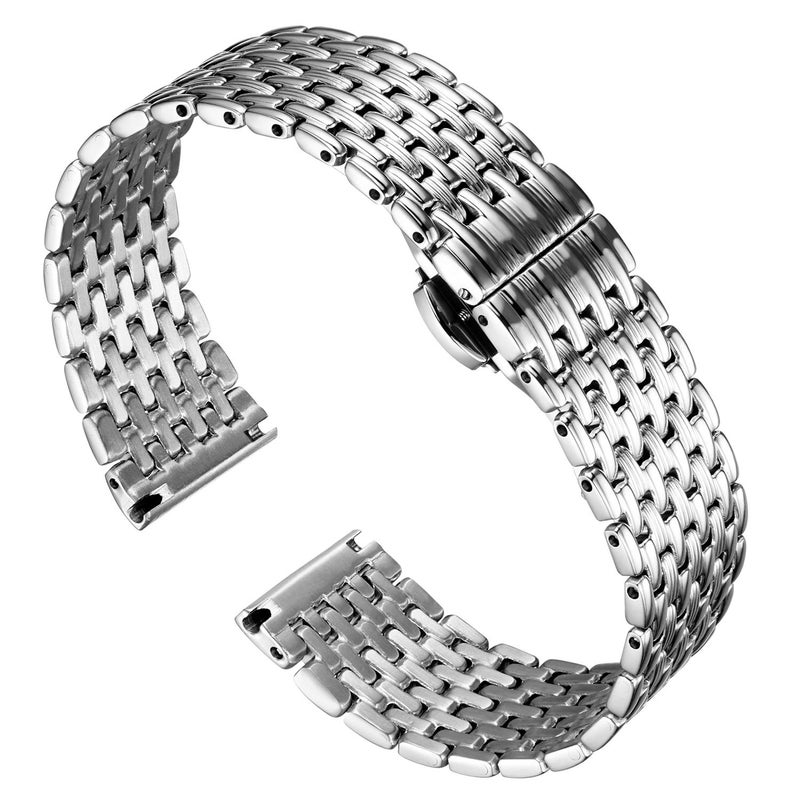 BINLUN Ultra Thin Mesh Stainless Steel Watch Band Light Watch Strap Polished Watch Bracelets Replacement 12mm/14mm/16mm/18mm/20mm/22mm for Men Women with Butterfly Buckle(Silver,18mm) - Image 1