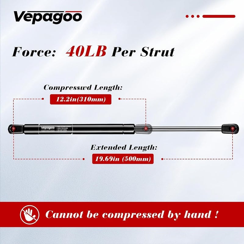 Vepagoo 500MM 178N/40lb Universal Gas Shock Strut Spring for Ottaman Bed Caravan Gas Locker Door Boat Bed Cover Door Lids Floor Hatch Door and Other Custom Heavy Duty Project 20inch, Set of 2 - Image 2