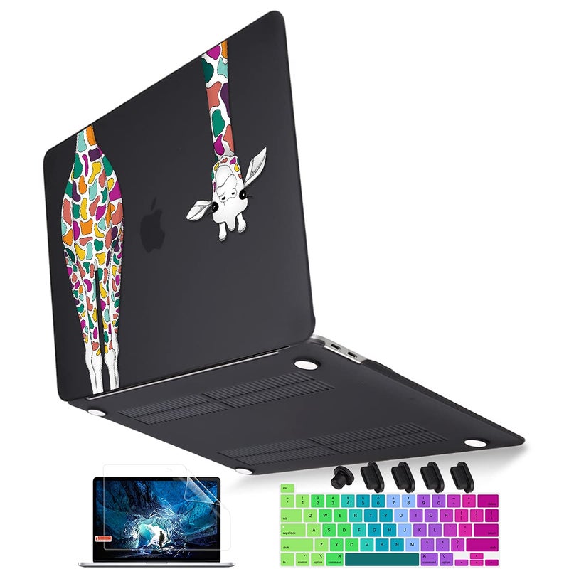 Mektron for MacBook Pro 16 Case A2141 2020 2019 Release, Matte Black Colorful Giraffe Smooth Hard Shell Cover 16 inch Laptop Case w/Keyboard Skin & Screen Protector & Dust Plug - Image 1