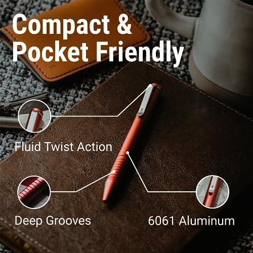 Everyman Grafton Mini Twist Refillable 0.7mm Gel Ink Pen Crimson | Sleek Anodized Aluminum Pocket Pen with Grooved Grip | Smooth Writing EDC Ink Pen for Office, Travel, Work & Gifting - Image 2