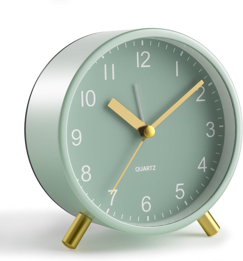 Jall Analog Alarm Clock, 4 inch Super Silent Non Ticking Small Clock with Night Light, Battery Operated, Simple Design, easy setting for Office, Bedroom, Bedside, Desk, teens, elders, kids, adult, Green - Image 1