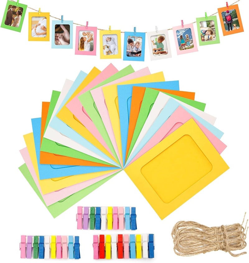 Toxen Paper Picture Frames Photo Frames for Back to School Decoration Clothespins Hanging Photo Display Frames for Home, School and Office Decor (PACK OF 10) - Image 1