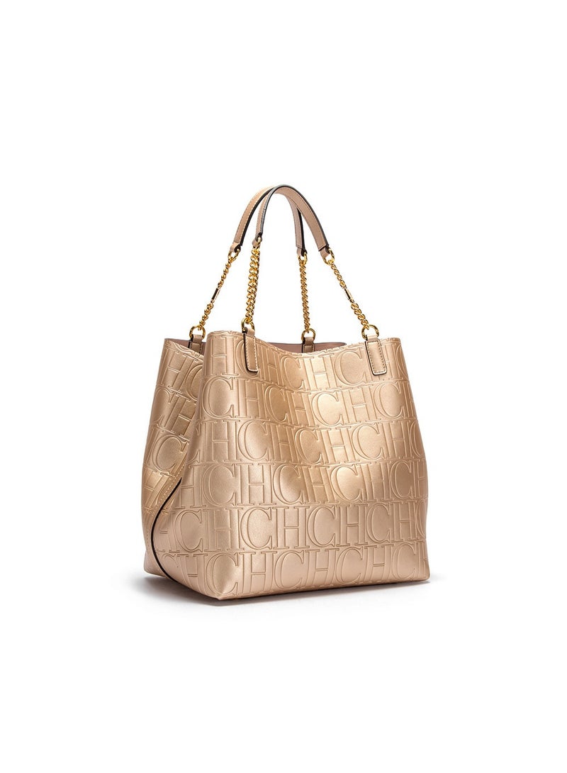 CH CH CHCH Women's Letter Print Large Capacity Handbag Women's Single Shoulder Bag Shopping Bucket Bag (Gloden) - Image 4