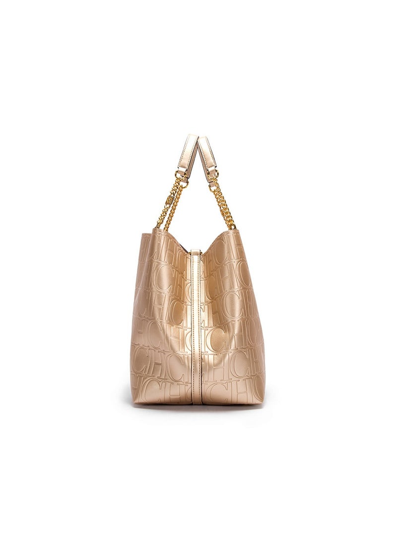 CH CH CHCH Women's Letter Print Large Capacity Handbag Women's Single Shoulder Bag Shopping Bucket Bag (Gloden) - Image 5