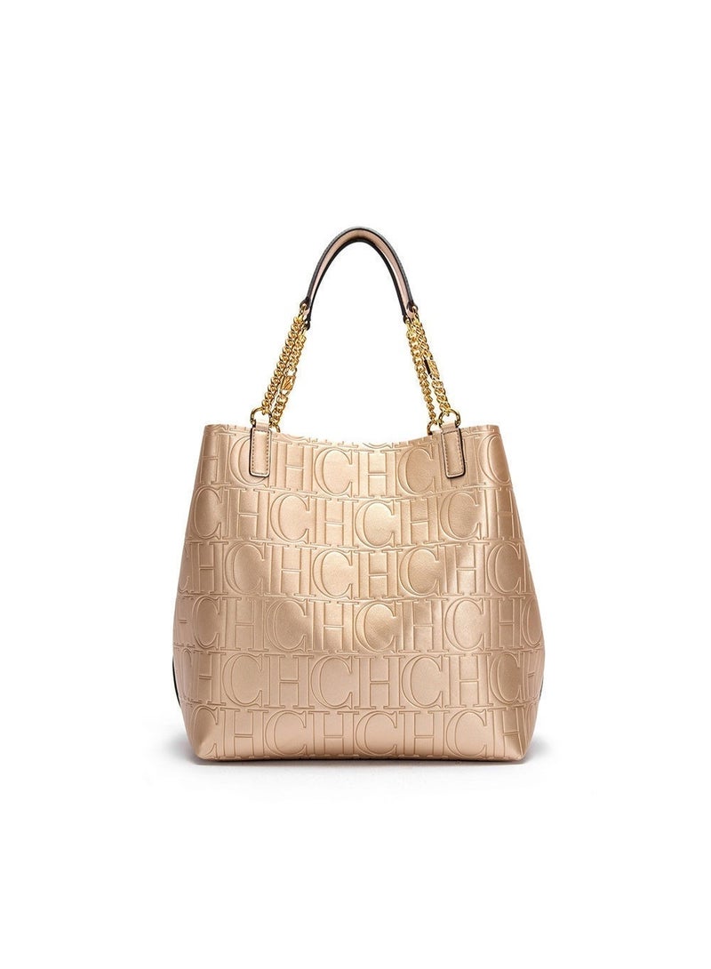 CH CH CHCH Women's Letter Print Large Capacity Handbag Women's Single Shoulder Bag Shopping Bucket Bag (Gloden) - Image 1