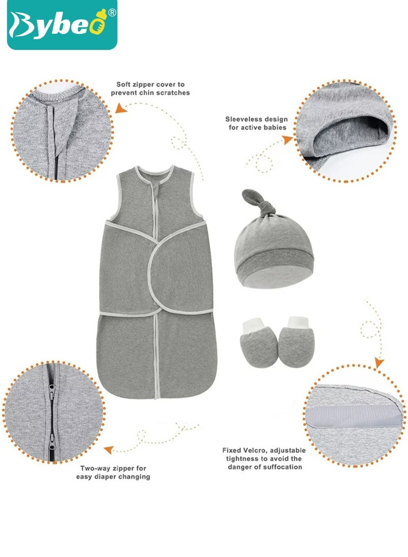 6 PCS Newborn Sleepsack Swaddle Blanket Baby Swaddling Wrap Infant Babies Sleeping Bag with Hat and Anti-grasping Gloves for Boy Girl Soft Cotton Sleep Sack