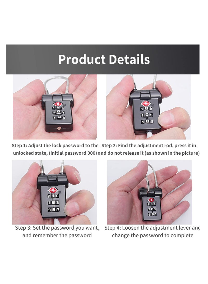 SYOSI 2 Pcs TSA Luggage Locks, 3 Digit Combination Padlock for Suitcase Zipper, TSA Luggage Password Lock for Travel Suitcases Luggage Bag Case (Black) - Image 5