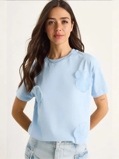 Bianco Lucci LUCCI Floral Print Crew Neck T-Shirt with Accessory Detail