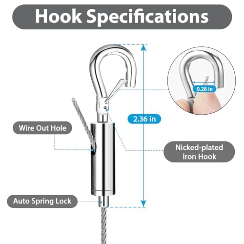 MAKABEE 4PCS Adjustable Picture Frame (2+2) ,Mirror Hanging Wire Kit,3.3FT (1M) Heavy Duty Stainless Steel Rope for Hanging Pictures,Mirrors,Light Lamp,Billboards,Basket,Flowerpot,Hold Up to 66lbs - Image 2