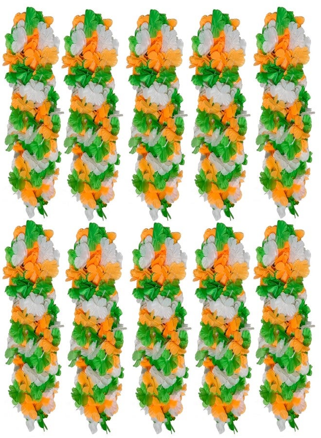 Becfupo 50 Pack St Patricks Day Hawaiian Leis Bulk, Green Orange White Silk Flower Leis For Irish St Patrick's Day Party Accessories Set - Image 1