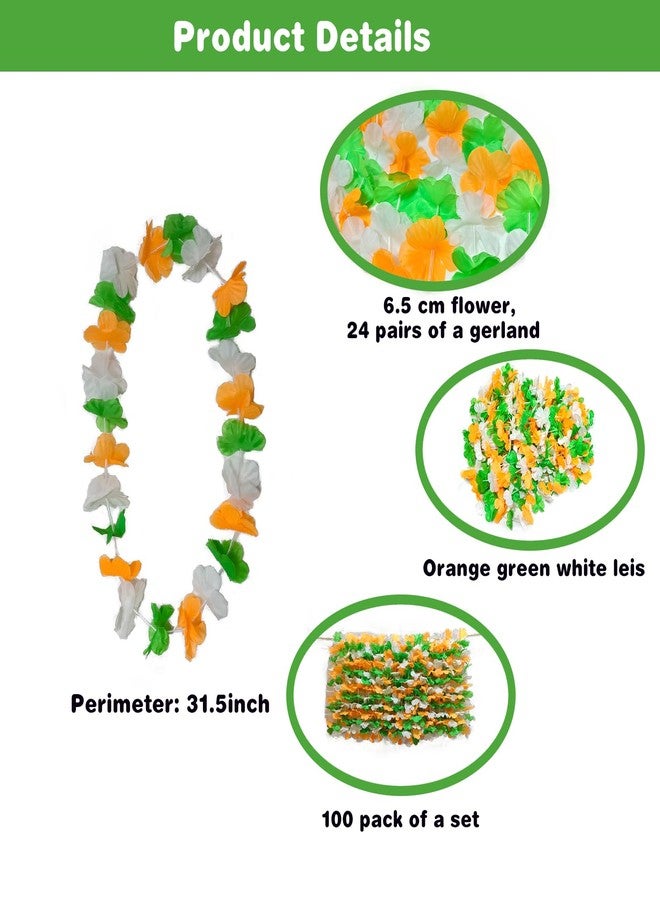 Becfupo 50 Pack St Patricks Day Hawaiian Leis Bulk, Green Orange White Silk Flower Leis For Irish St Patrick's Day Party Accessories Set - Image 3