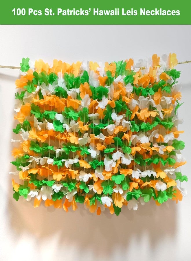 Becfupo 50 Pack St Patricks Day Hawaiian Leis Bulk, Green Orange White Silk Flower Leis For Irish St Patrick's Day Party Accessories Set - Image 2