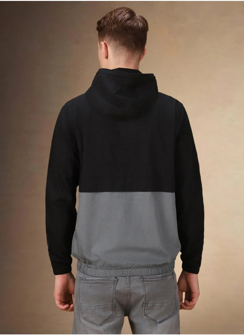 دينيس لينغو Men's Black 100% Polyester Colour Blocked Regular Fit Jacket
