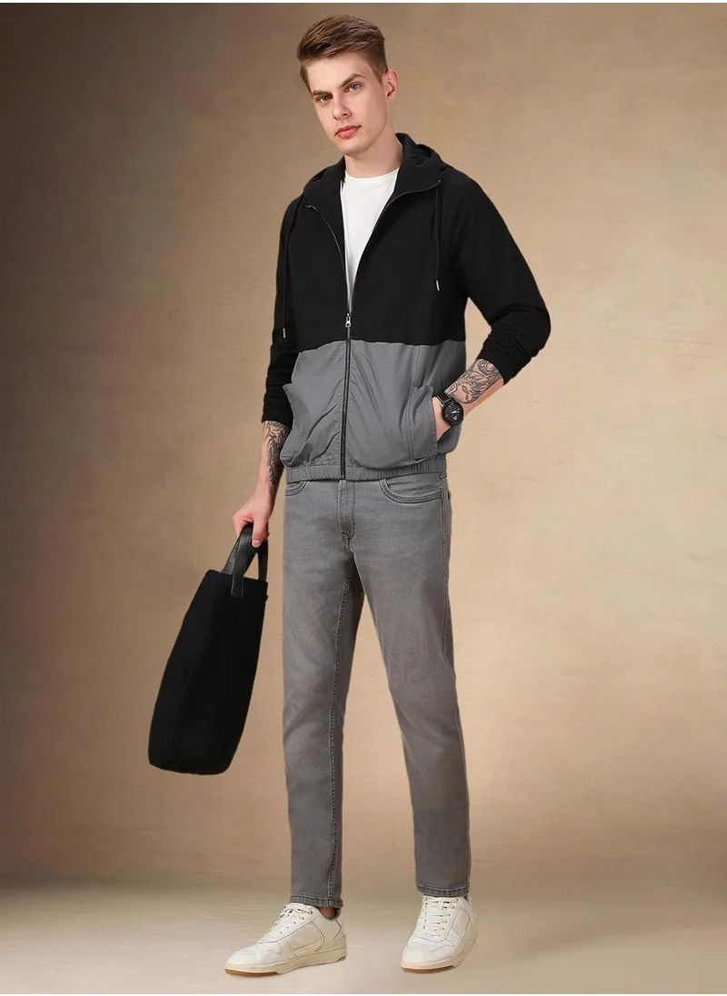 دينيس لينغو Men's Black 100% Polyester Colour Blocked Regular Fit Jacket