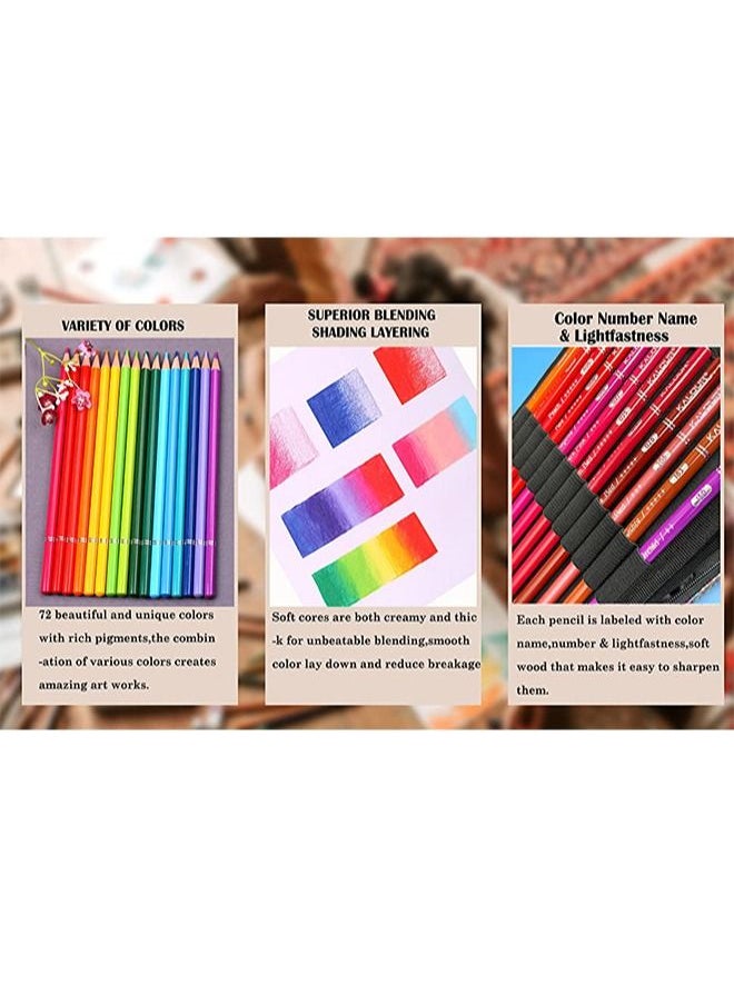 KALOUR - KALOUR Premium Colored Pencils for Adult Coloring Book,Set of 72 Colors,Zipper Slot Pencil Case,with Sharpener,Soft Core,7 Metallic Color,Ideal for Layering Blending,for Artists Beginners Kids(Pink) - Image 1