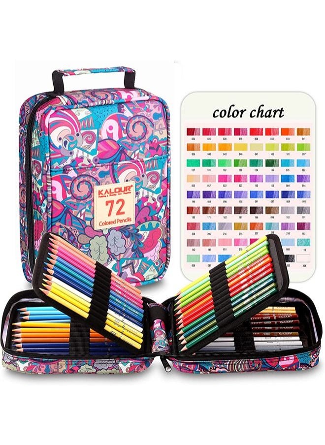 KALOUR - KALOUR Premium Colored Pencils for Adult Coloring Book,Set of 72 Colors,Zipper Slot Pencil Case,with Sharpener,Soft Core,7 Metallic Color,Ideal for Layering Blending,for Artists Beginners Kids(Pink) - Image 1