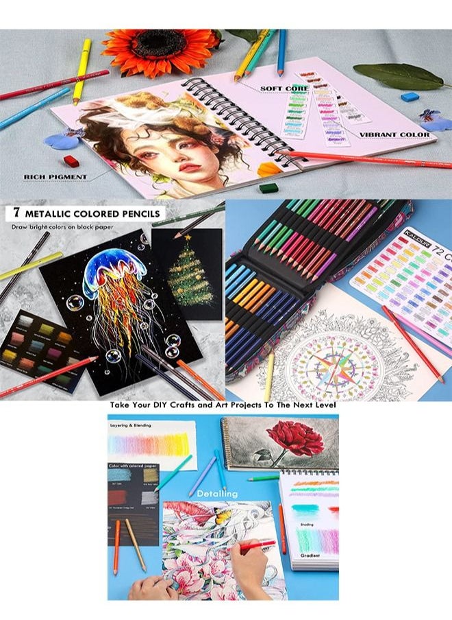 KALOUR - KALOUR Premium Colored Pencils for Adult Coloring Book,Set of 72 Colors,Zipper Slot Pencil Case,with Sharpener,Soft Core,7 Metallic Color,Ideal for Layering Blending,for Artists Beginners Kids(Pink) - Image 1